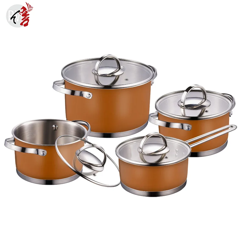 Realwin customized color coating cooking kitchen wares stainless steel cookware set