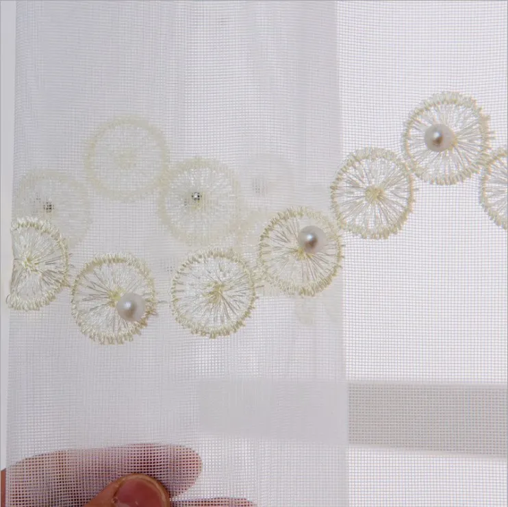 
 Bonfull Customized Gauze Curtains Wholesale with Emroidery Pearls Voile Curtains Sheer Drapery  