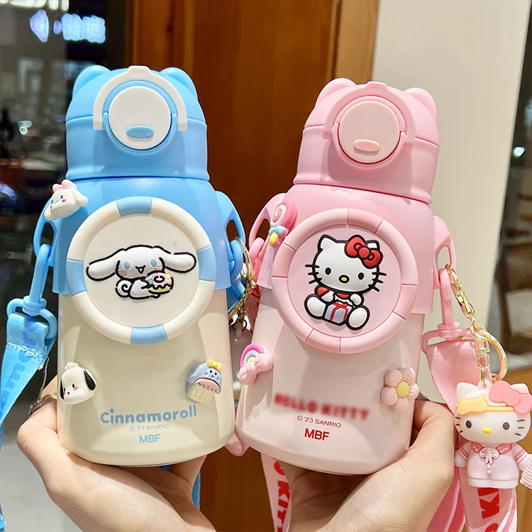 kawaii sanrios drink bottle pochacco insulated water bottle stainless steel with straw kids baby hello my kitties water bottle