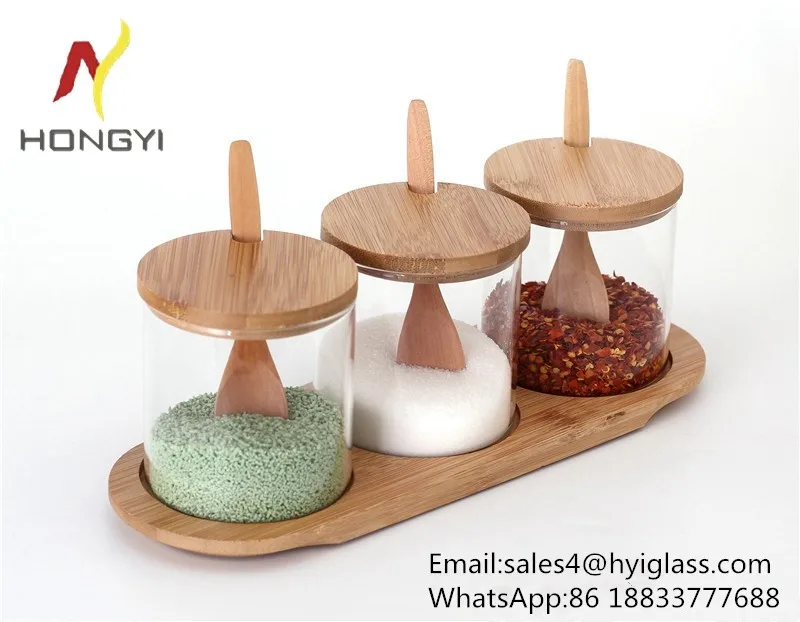 Wholesale Storage Bottles & Jars Food Storage Container with Airtight Bamboo Lid Borosilicate Clear Glass Spice Jar