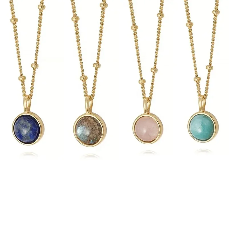 Gemnel high quality healing stone 925 silver 18k gold labradorite gemstone natural stone necklace