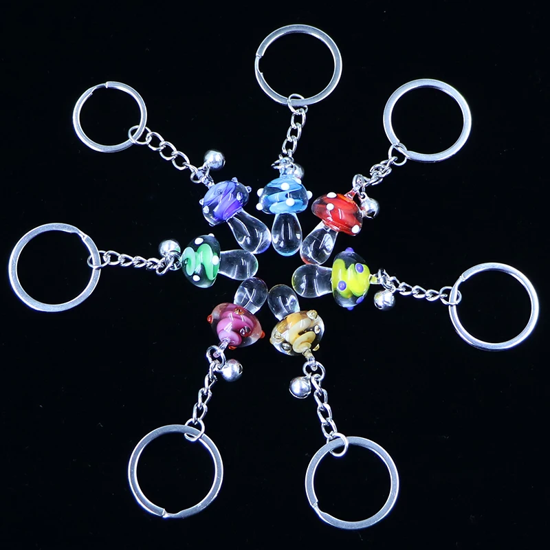 Custom Metal Keychain Colorful Murano Glass Mushroom Unisex Lampwork for  Party Occasions gift