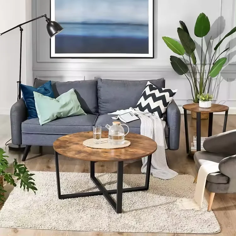 factory supplier oak round coffee table easy assemble furniture wood side table for sale