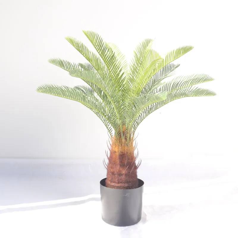 Ornamental Decor Artificial Green Revolutae Plant Faux Folium Cycadis  Plastic Sago Cycad Cycas Palm Tree Bonsai With Pot