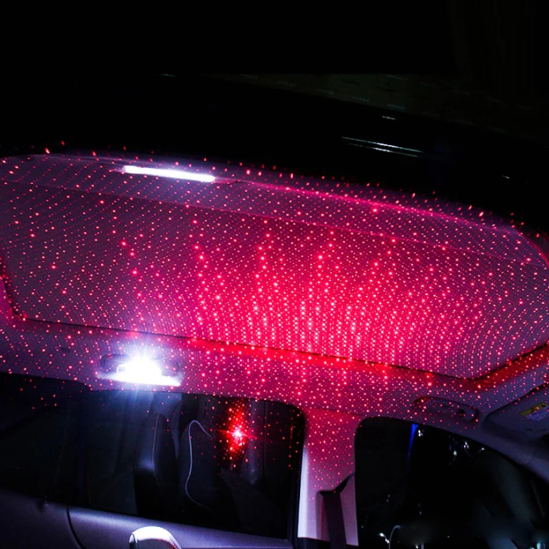 Car Interior Armrest Box Projector Music Sensor Control Strobe Flash Red Ambient Star Meteor Neon Laser Light