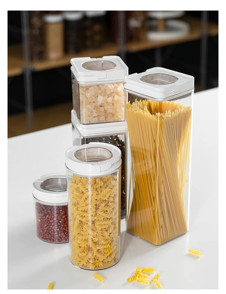 Amazon hot sale 5 Pieces BPA free plastic airtight spaghetti cereal food storage containers with Easy use lids