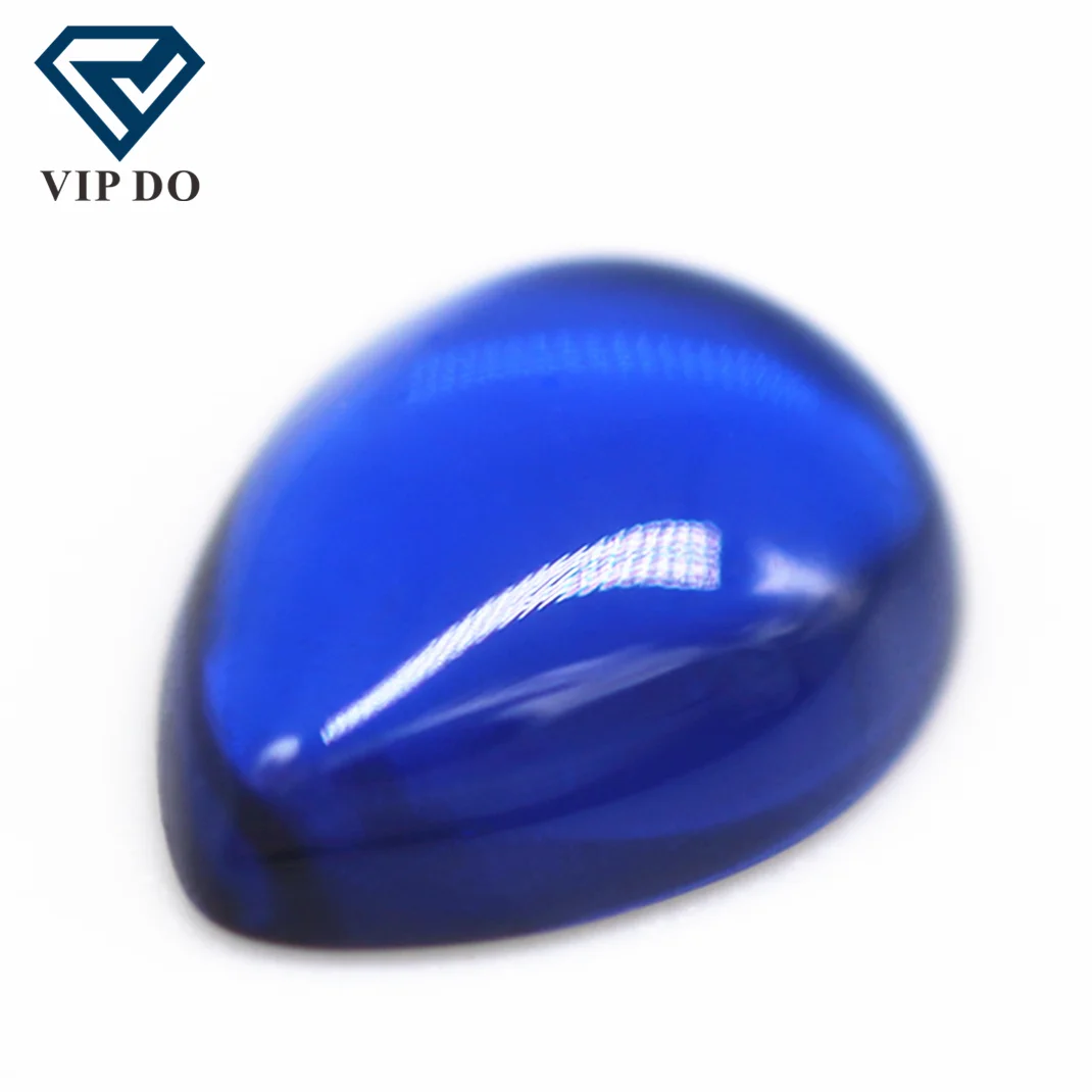 Pear flatback cabochon cut 34# blue sapphire corundum loose gemstone pear cabochon synthetic sapphire blue 34# corundum gemstone