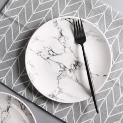 Factory direct supply private label 8 inch marble grain ceramic plate cheap creative modern japanese porcelain tableware
