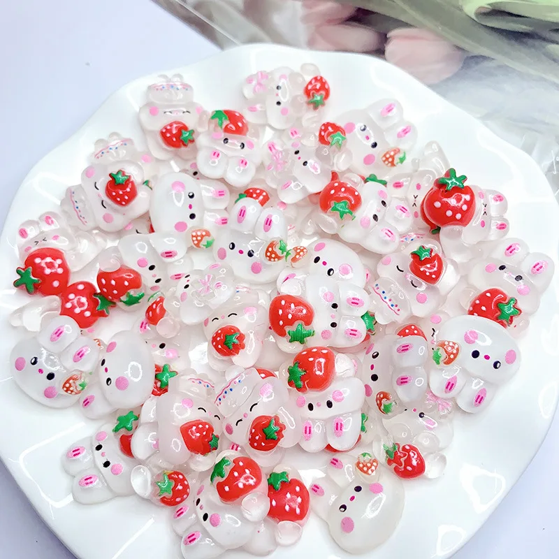 Hot DIY Accessories Transparent Rabbit Strawberry Bunny Shape Resin Craft Cute Decoration Phone Case Hair Bow Hairpin Brooch