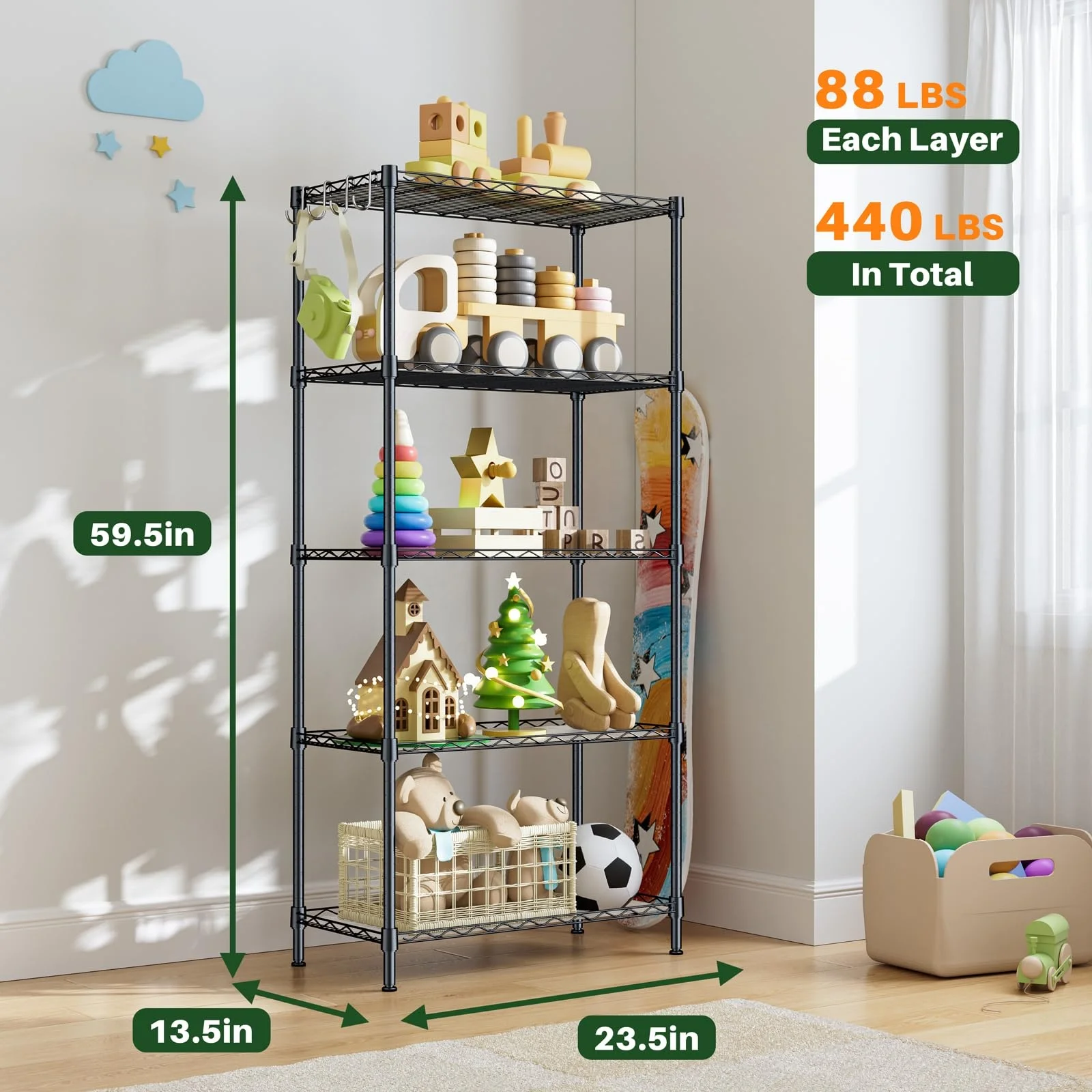 4 Tire Metal Wire Shelving Storage Rack Adjustable Shelves,Steel Organizer Wire Rack