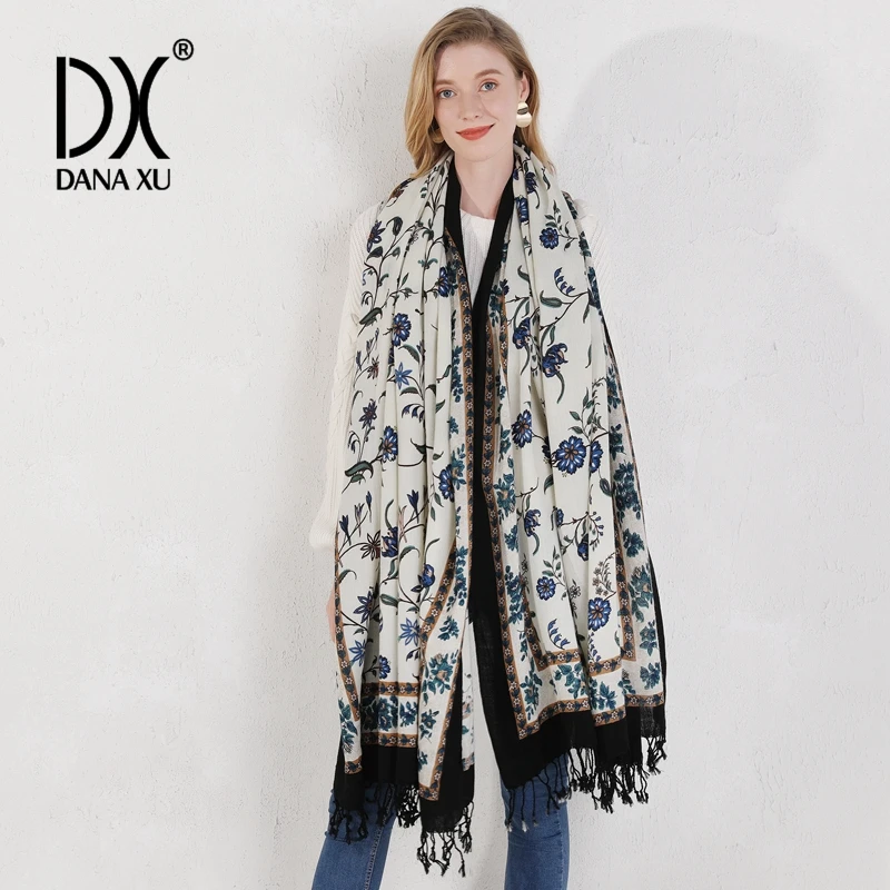 100% Pure Merino Wool Extra Large Pashmina Cashmere Scarf Shawl And Wrap For Women Winter Oversized Floral Blanket