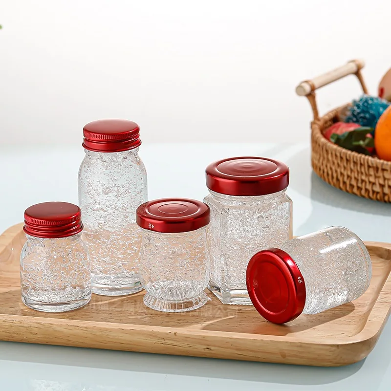 Empty Clear Round Hexagonal Square 250ml 380ml 500ml 1000ml Container Storage Glass Jar for Honey Pickle Jam Food Candy with Lid