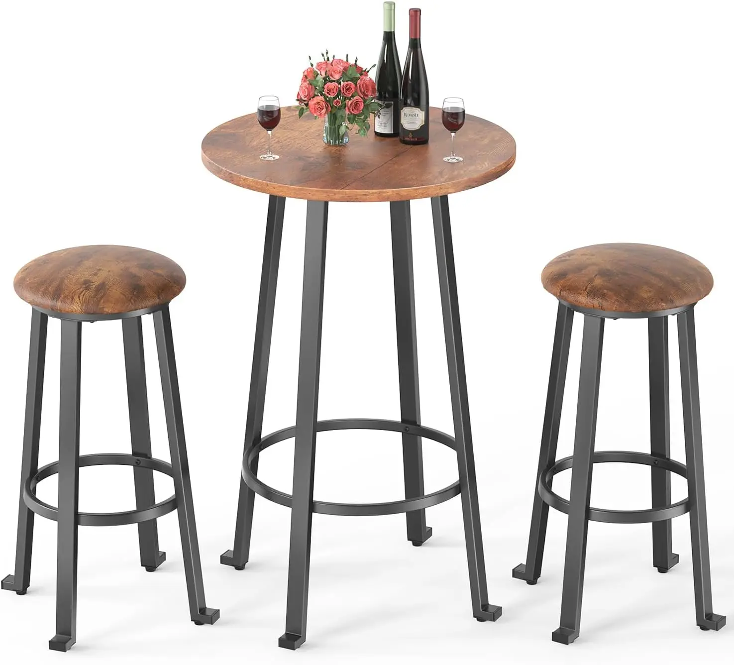 Bar Table and Chairs Set for 2 with Upholstered Stools 3 Pieces Pub Table and Chairs Modern Pub Dining Set for Small Place