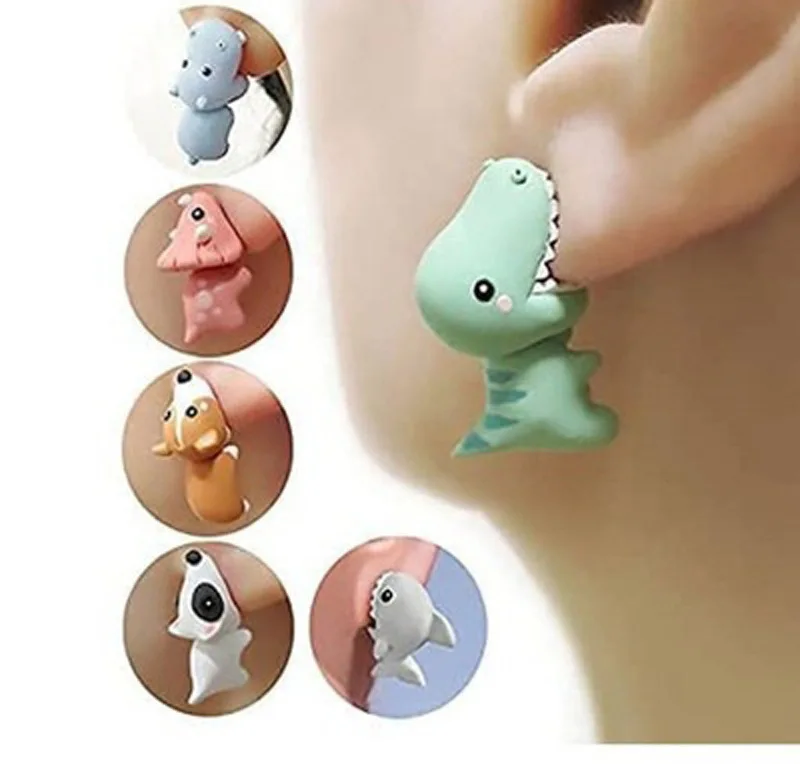 Fashion Polymer Clay Pendant Earrings 2021 Cute Animal Bite Earring Dinosaur Tyrannosaurus Caly Earrings for Girls