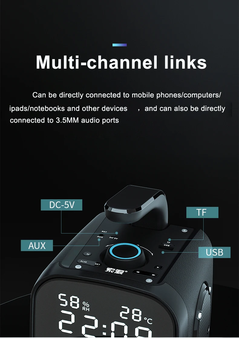 Soaiy Sh25 Hifi Sound Quality Bt Speaker High Power Heavy Bass Mirror Led Large Screen Display Stereo Subwoofer Mini Speaker