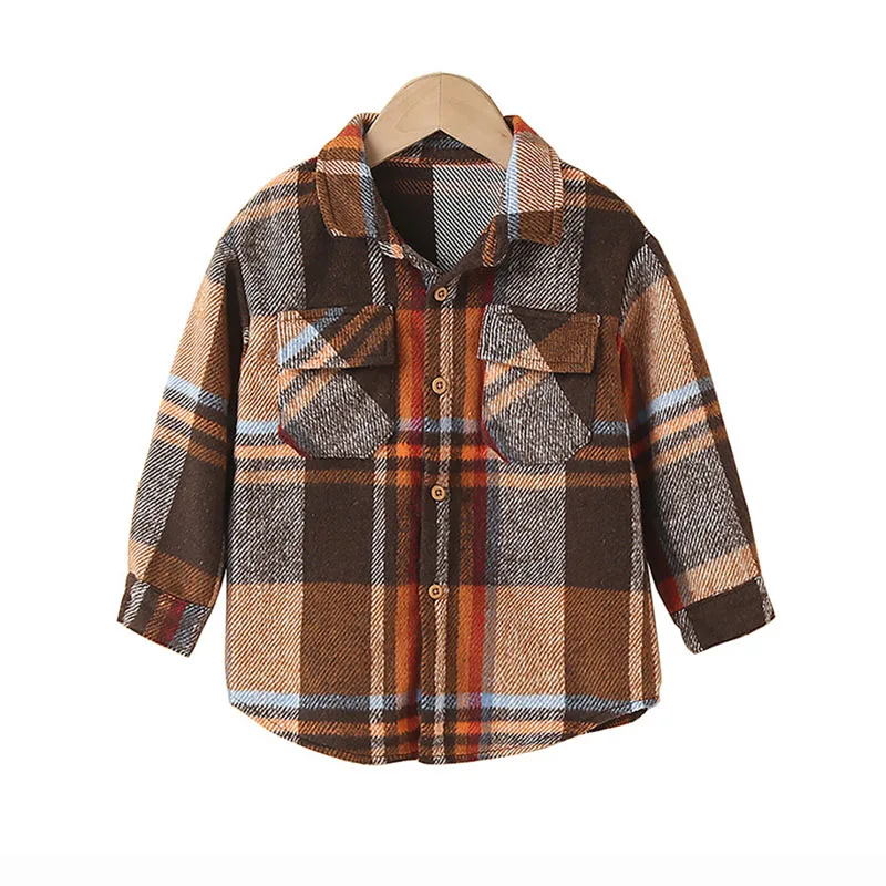 Winter fall kids plaid shirts unisex long sleeve children clothes fleece fashion girls flannel shirts wholesale