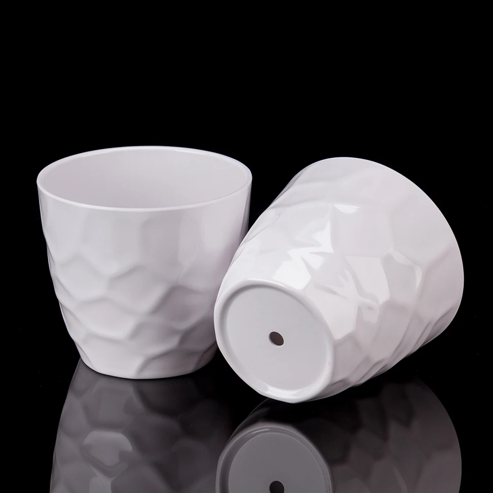 White Melamine Plastic Flower Pot Plant Flowerpots Home Office Garden Bonsai Pot