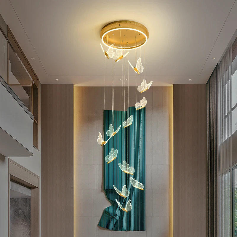  Modern nordic kitchen island dining table acrylic lamp pendant light butterfly led stairway chandeliers