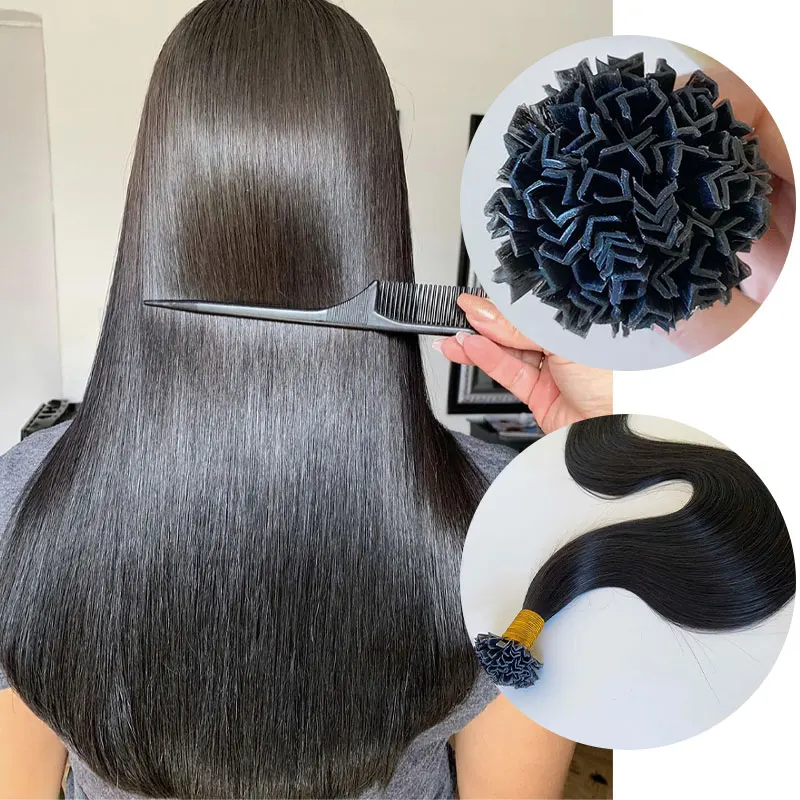 Customized 100% remy Russian human hair 12a thick ends raw black 24 in cuticle aligned straight k tip hair extensions in stock