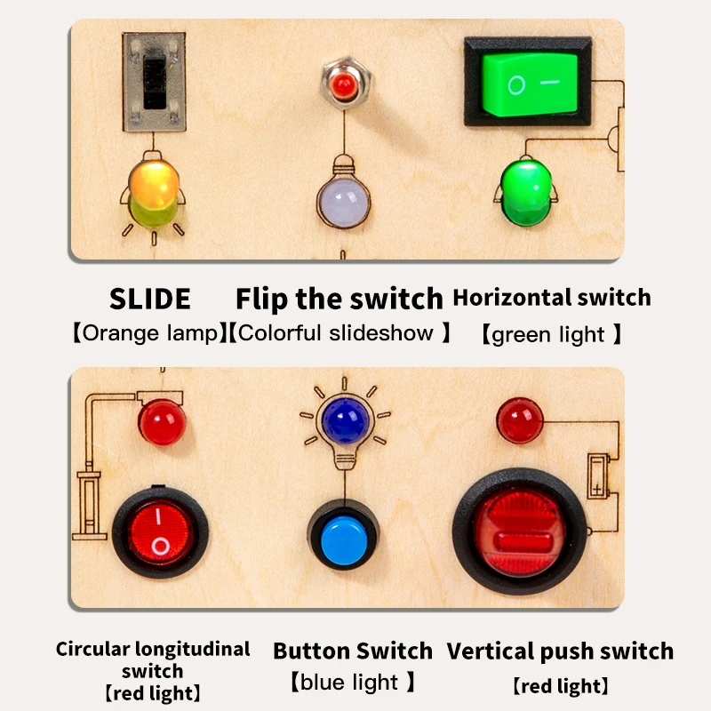 2024 New Montessori Wooden Busy Board led light busy board Light Switch Toys for Toddlers