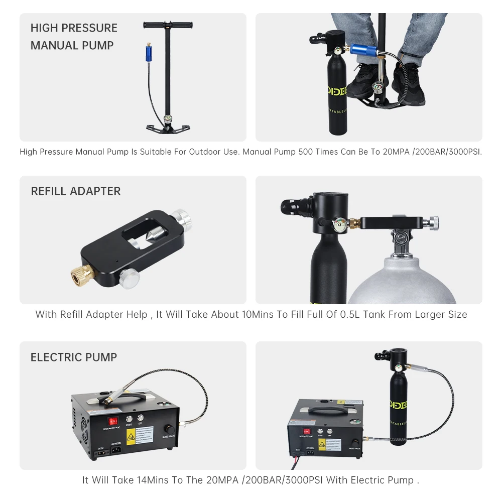 DIDEEP Portable 0.5L Mini Scuba Air Tank Full Set Diving Equipment