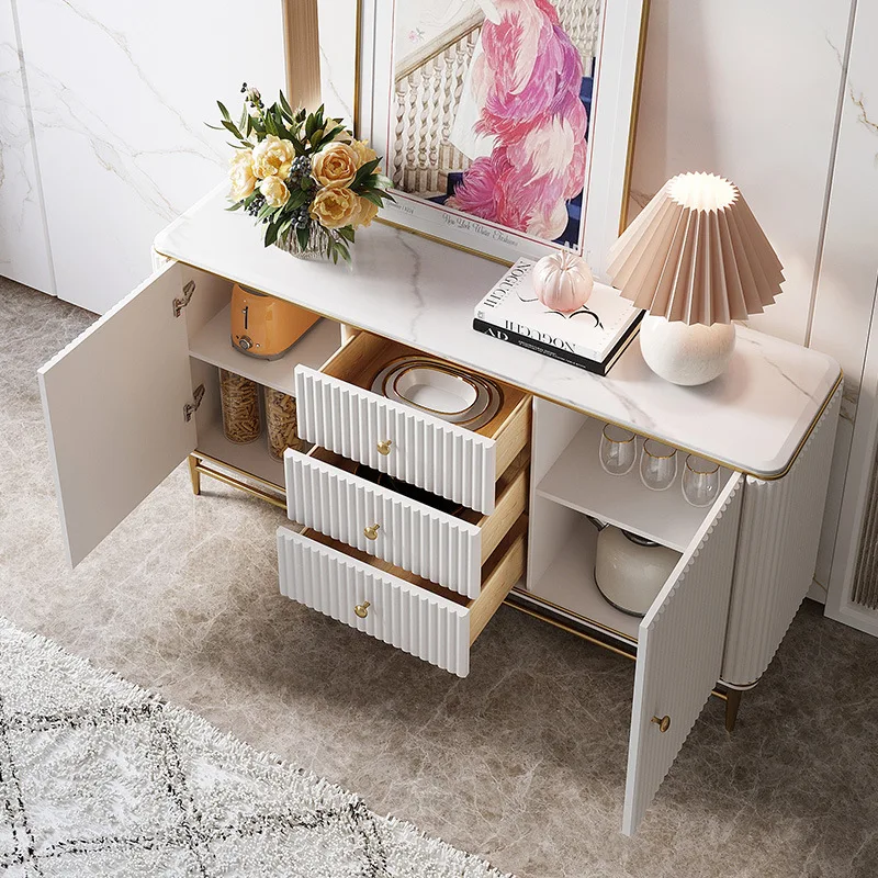 Profession Customization Luxury Long Dining Room Marble Wood Sideboard Storage Cabinet With Two Doors