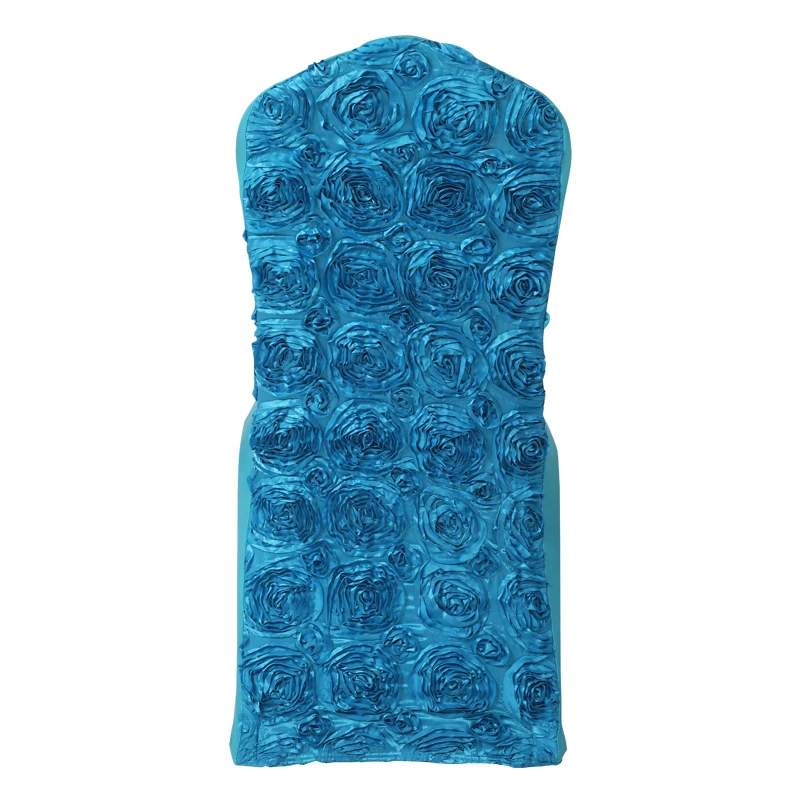 Blue Elegant Three-dimensional Rose Elastic Wedding Meeting Party Chair Cover In Pure  Color
