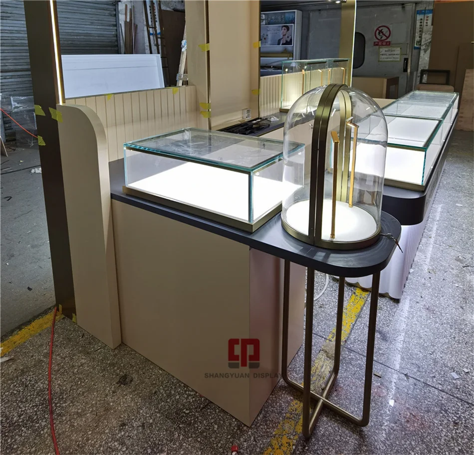 Stainless Steel Glass Display Cabinet Shopping Mall High end Jewelry Kiosk Display Showcase Custom