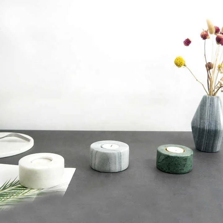 SHIHUI Natural Stone Home Decor Carrara White Marble Homewares Candle Jar Romantic Tea Light Marble Stone Candle Holder
