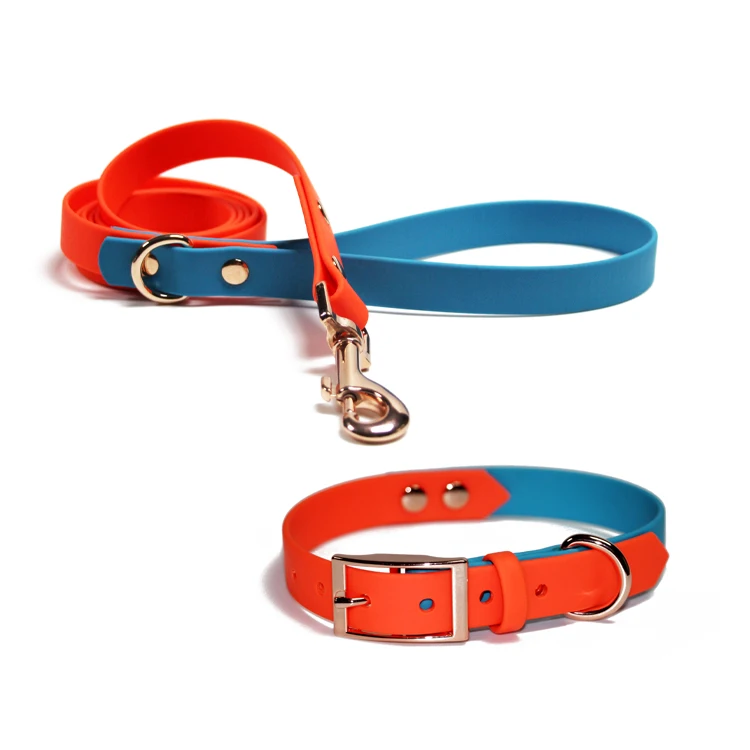 Поставщик водонепроницаемый экологически чистый собачий ошейник из ПВХ с розовой золотистой металлической пряжкой и поводком набор наружный охотничий собачий ошейник и свинцовый