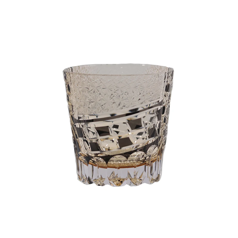 Japanese edo kiriko  whiskey glass hand carved 320ml Crystal Whiskey Glass Tumbler Hand Carved Cylinder With Gift Box