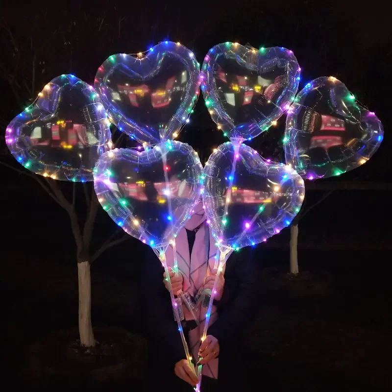 Colorful Light Party Decorations LED String Heart Shape Bobo Balloon Edding Decoration Bubble Balloons