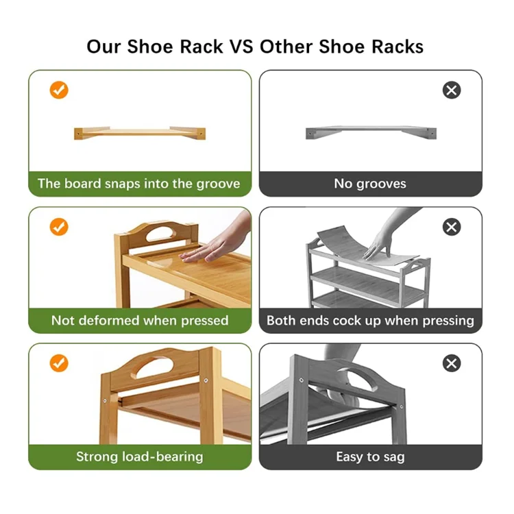 Factory price entryway 3-tier shoes storage organizer bamboo shoes display rack