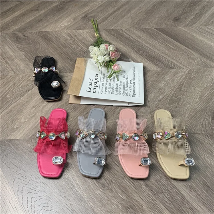 
Fashion Shoes PVC Flat Ladies Sandals Wholesale Beach Slide Diamond Slippers For Women 