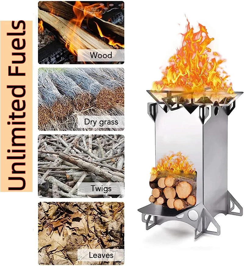 Portable Stainless Steel Folding Outdoor Camping Equipment Backpacking Rocket Wood burning Stove