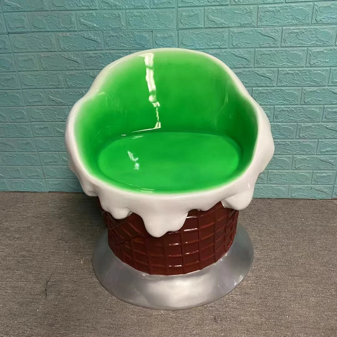 Outdoor sculpture ice cream cone chairs dining tables statue pop art cartoon fiberglass chair seating sculpture for market