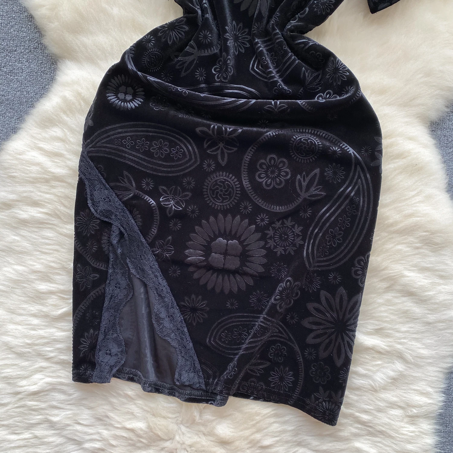 Summer Y2K Mandarin Collar Slit Sheath Hip Dress For Women Short Sleeve Lace Dresses Ladies Retro Dresses Clothes Women