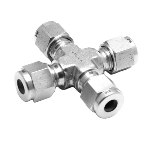 Stainless steel compression fittings tube fitting Swagelok type 1/4' 1/8' OD 4-way connector tube union cross