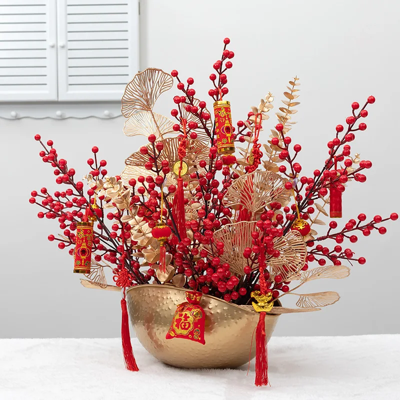 Decorative flower boho decor Artificial flowers Holly Berries  red fruit red fortune fruit for Christmas Decoration