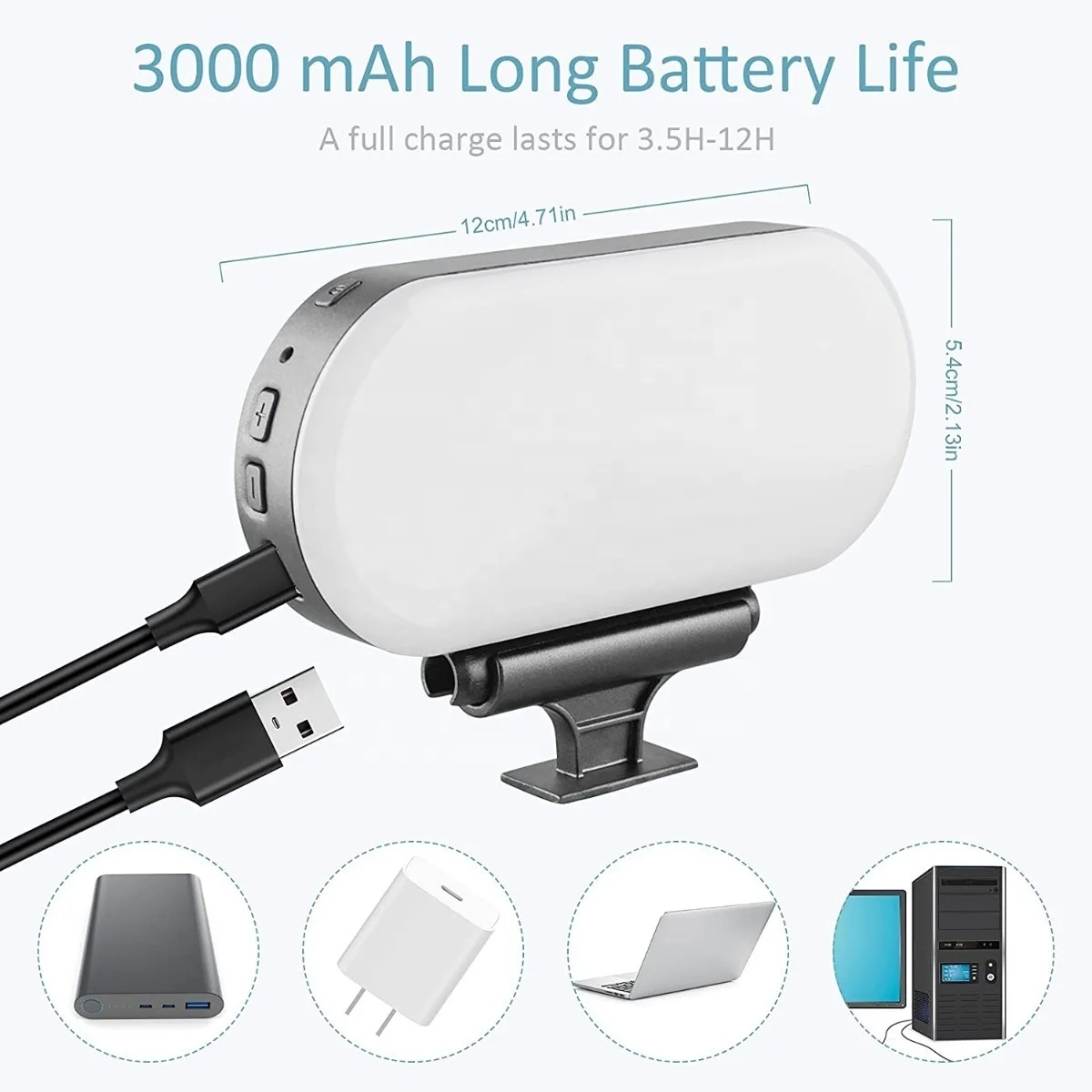 Светодиодное освещение для видеоконференций 3000 К 6000 К 5 Вт с батарейным питанием, с регулируемой яркостью, подсветкой для камеры с зумом для удаленной работы и видео