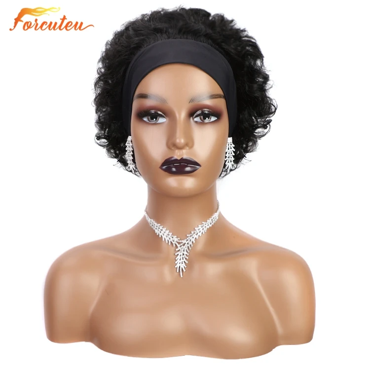 Forcuteu Wholesale Short Black Woman Raw Perruque Brazilian Cuticle Aligned Virgin Adjustable Afro Kinky Curly Human Hair Headband Wig