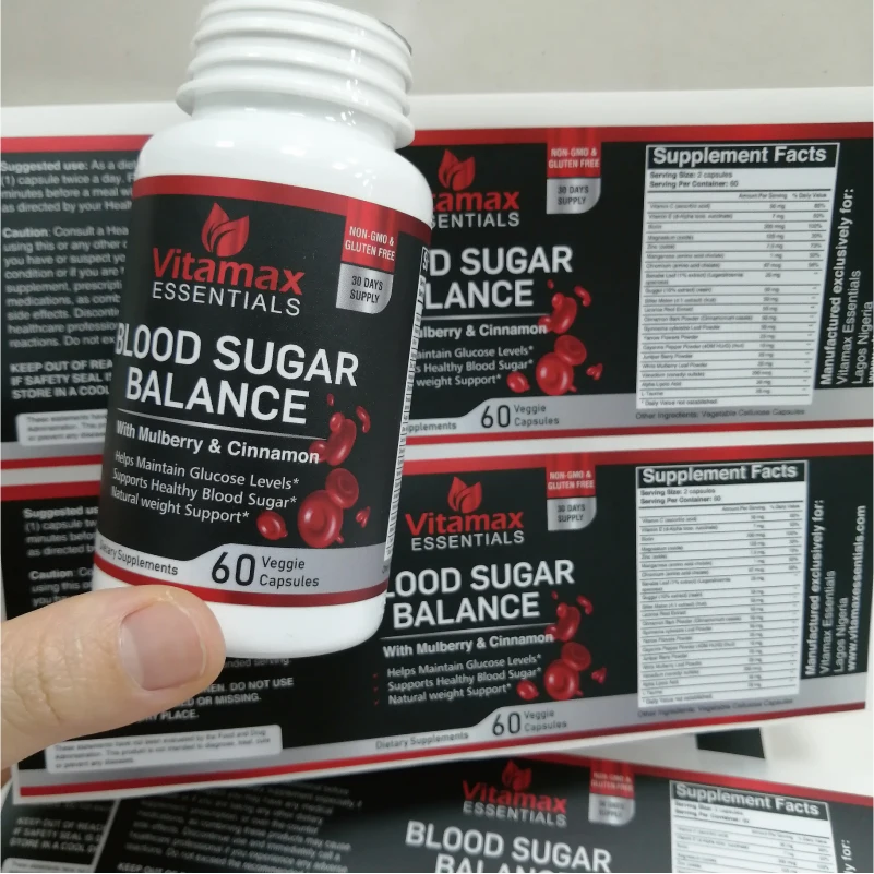 Vinyl Chrome Waterproof Bottle Stickers Custom Printing Customized Supplement Vitamin Pill Medicine Adhesive Packaging Labels