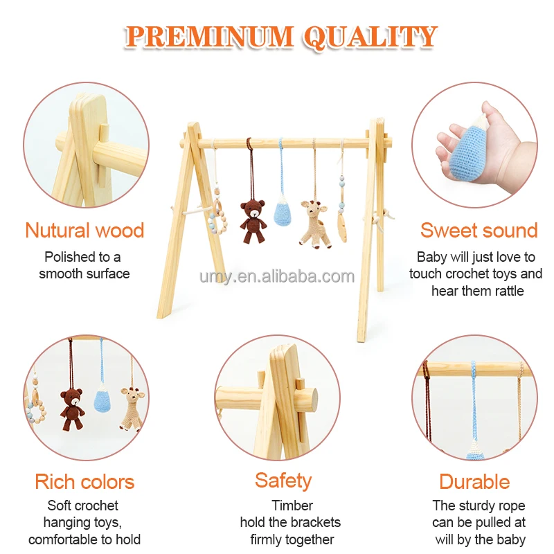 Printed Eco-Friendly Cotton Non-Toxic Wood Play Mats Baby Fitness Frame Wooden Play Mat Infant Activity Gym Montessori Toys