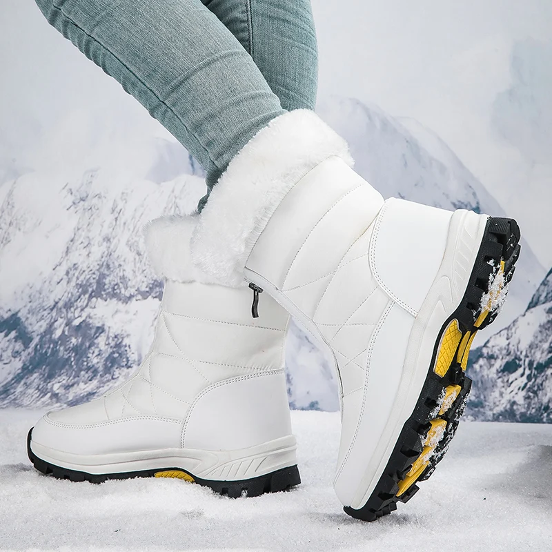 New Arrival Outdoor Snow Boots Female Warm Shoes Chunky Sole Winter Waterproof Non-slip Mid-calf Hiking Boots For Women