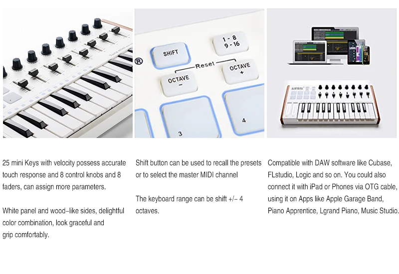 Buy Aiersi brand PC Computer professional MINI 25 keys Midi Pad controller keyboard for Musical Song