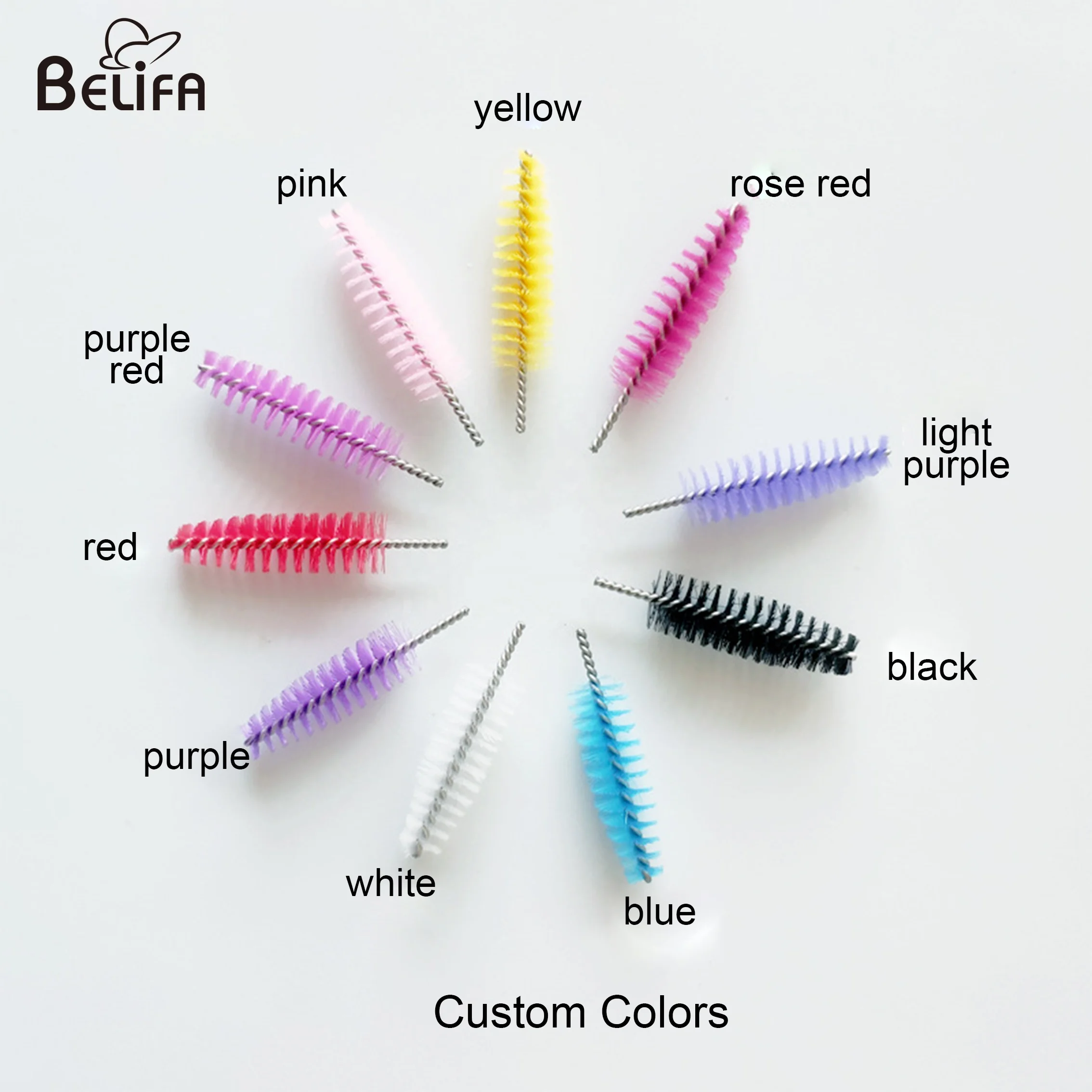 Belifa replaceable disposable mascara  brush head metal handle reusable eyebrow spoolie brush lash extension eyelash brush