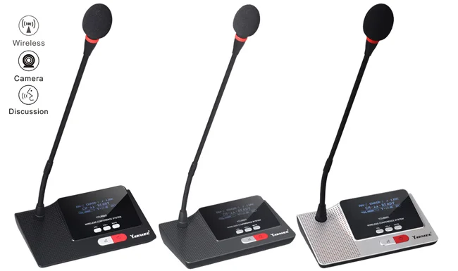 Wireless conference system microphone with camera audio for video tracking