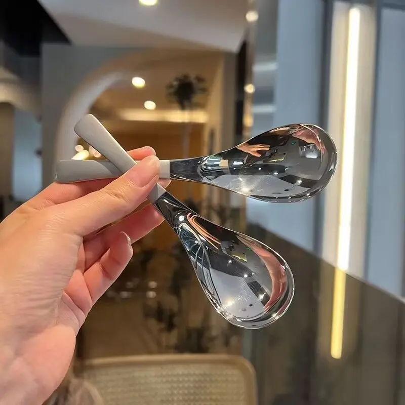Good-looking Stainless Steel Spoon Ins Thickened Internet Sensation Spoon Eating Soup Household Long Handle round Spoon
