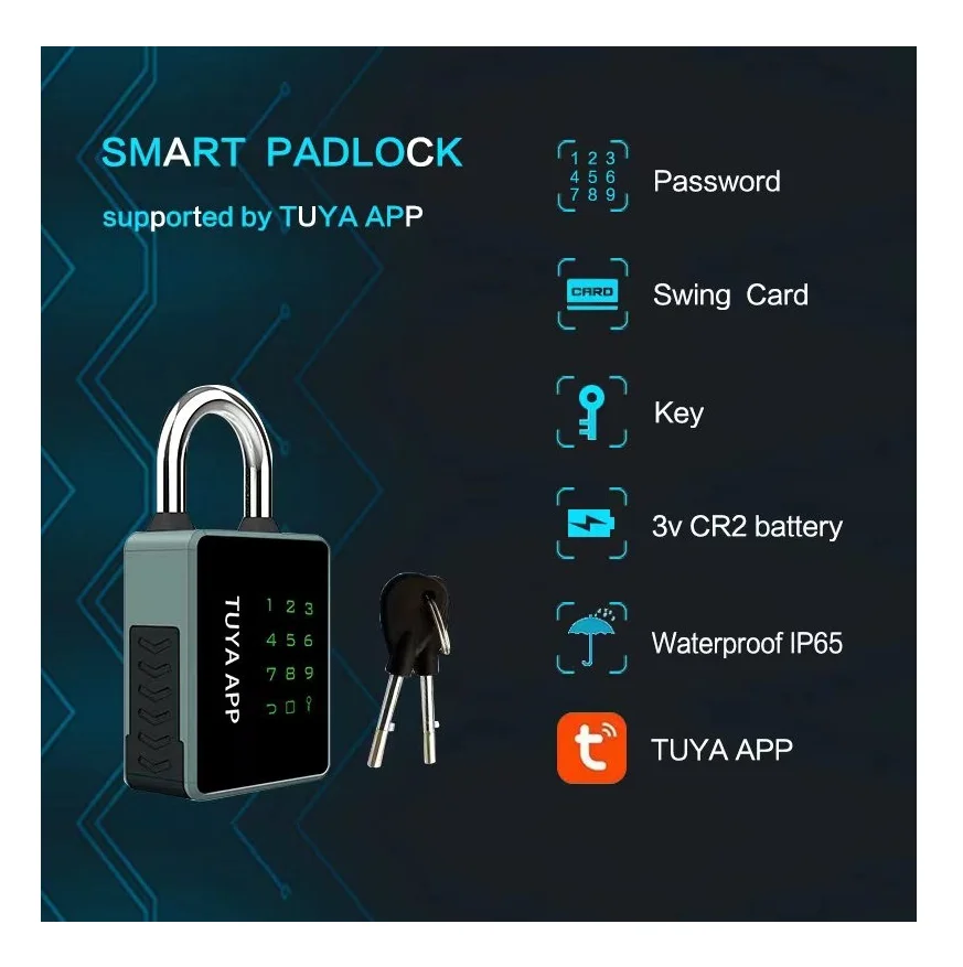 IP65 waterproof digital security padlock NFC APP CARD code SMART electronic padlock with a key