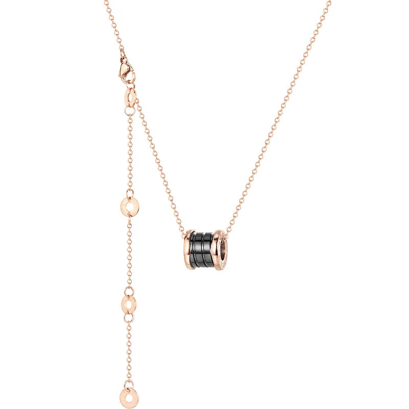 18K Gold Plated Chain Tassel Geometric Pendant Chain Necklace Stainless Steel Ceramic Cylinder Charm Necklace